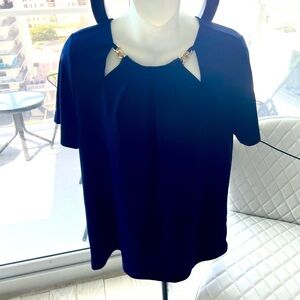 GUC M Michael Michael Kors Navy Top Short Sleeve Decorate neckline